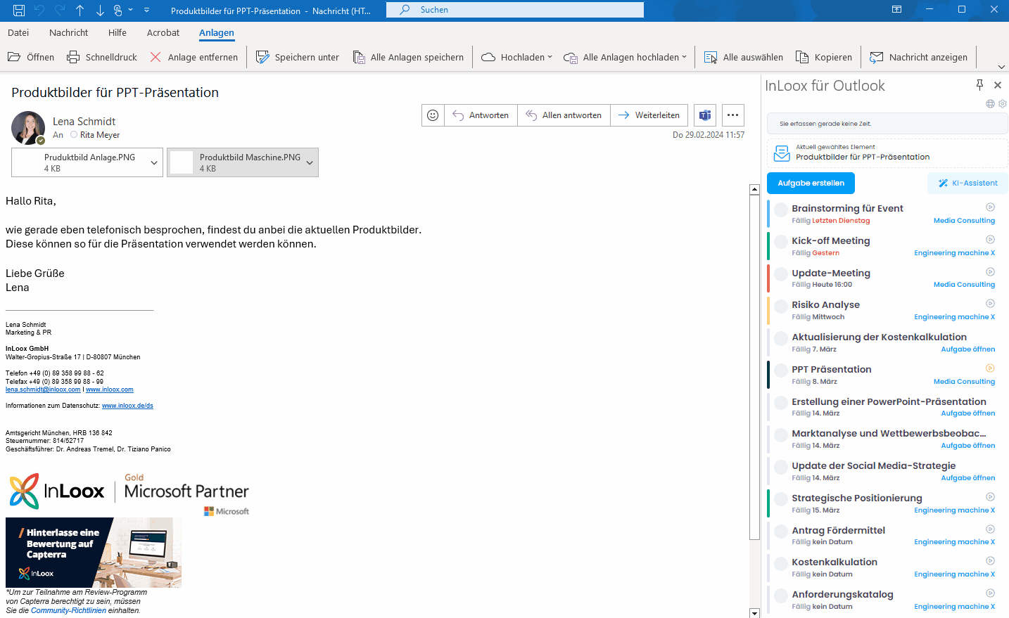 Dokumente aus E-Mail in Aufgabe ablegen