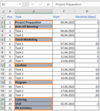 Excel sheet with planning elements